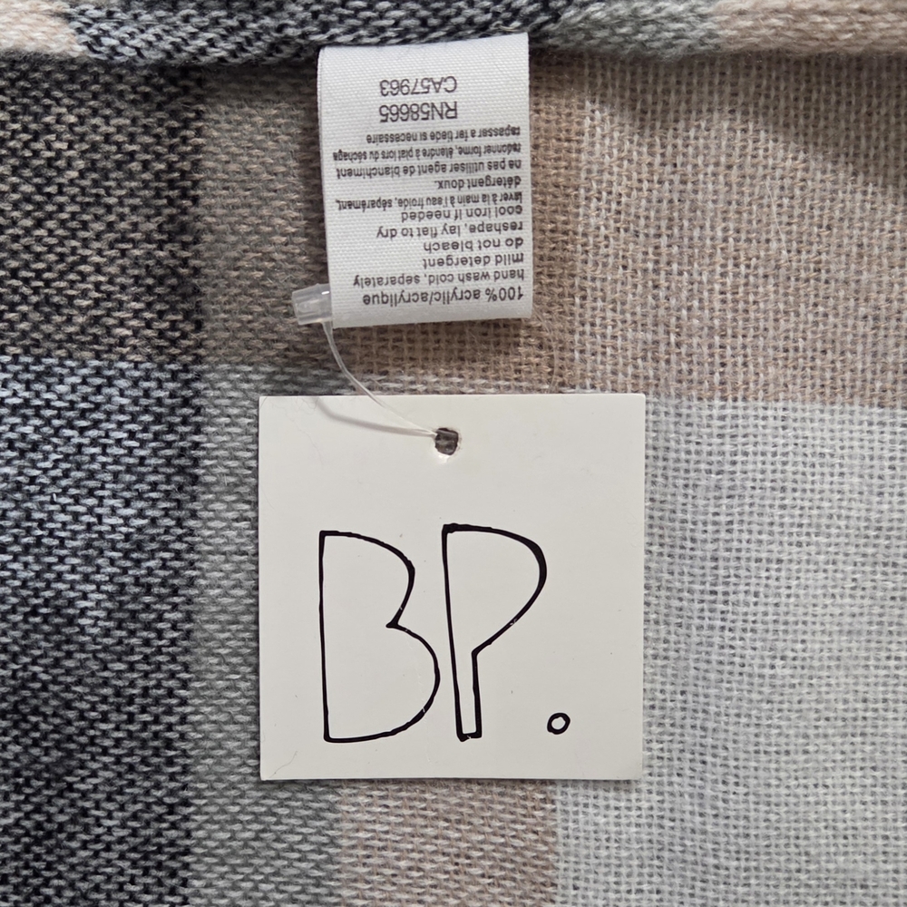 BP New Plaid Scarf in Black, Gray, and Tan One Size - Picture 6 of 6